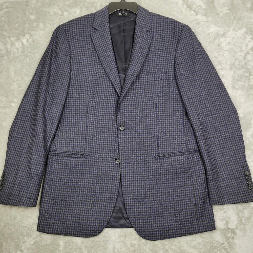 Jos. A. Bank Men's 42L Blue Gray Check 100% Wool Sport Coat Blazer 2-Button